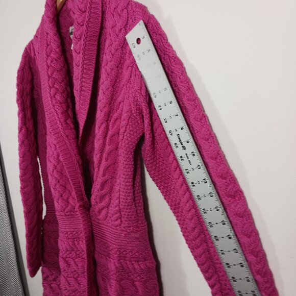 NWOT Aran Crafts Ireland 100% Merino Wool Long Cardigan Pink, SZ Large Lagenlook - Picture 13 of 16